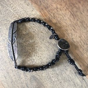 M. Cohen Black Feather & Leather Bracelet